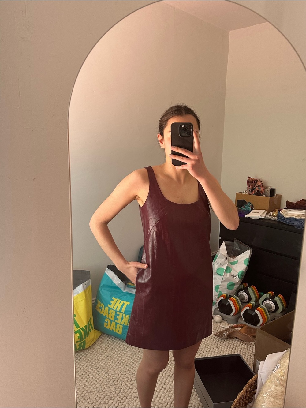 J. Crew Burgundy Leather-Effect Sleeveless Mini Dress